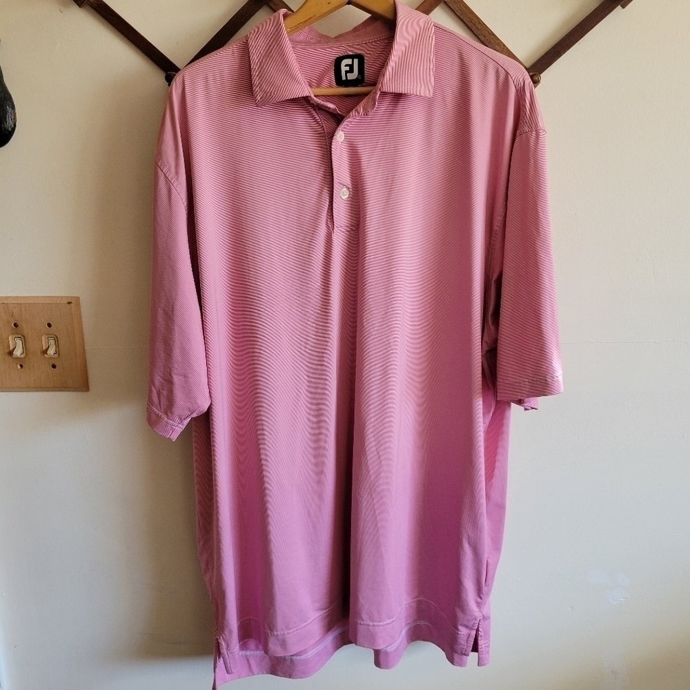 FootJoy Short Sleeve Golf Polo Pink White Stripe XXL Extra Extra Large